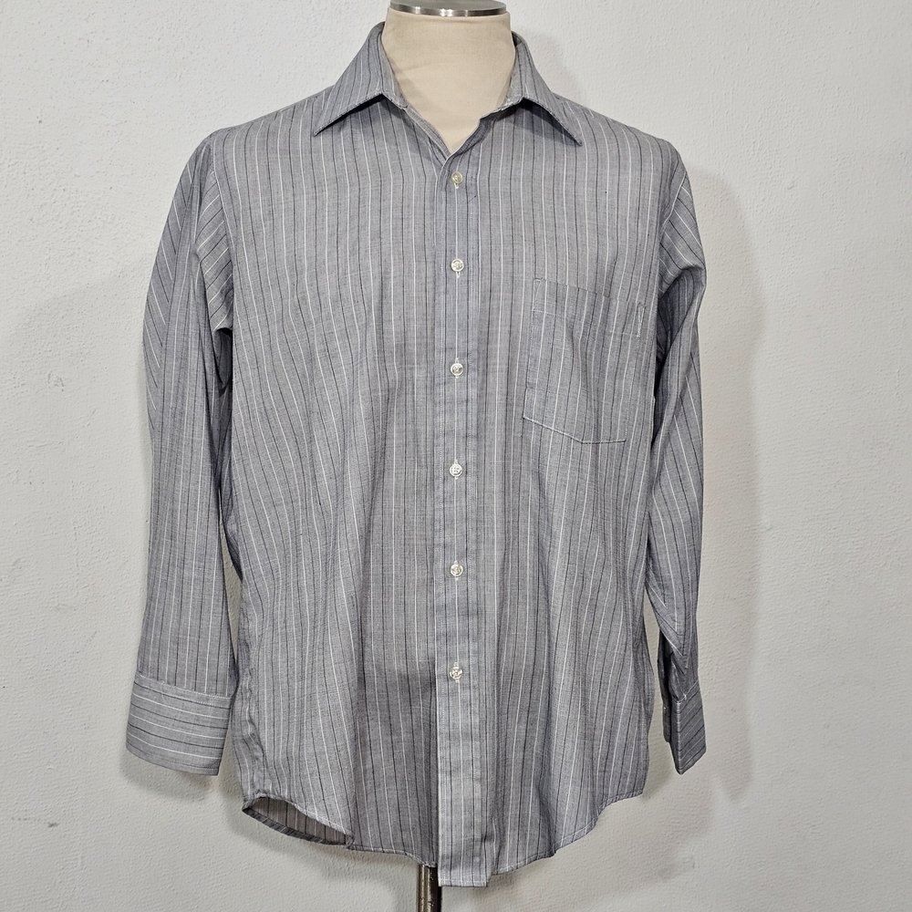 70s VINTAGE Arrow Shirt Kent Sz L Polycotton Long Sleeve Blue Striped Button